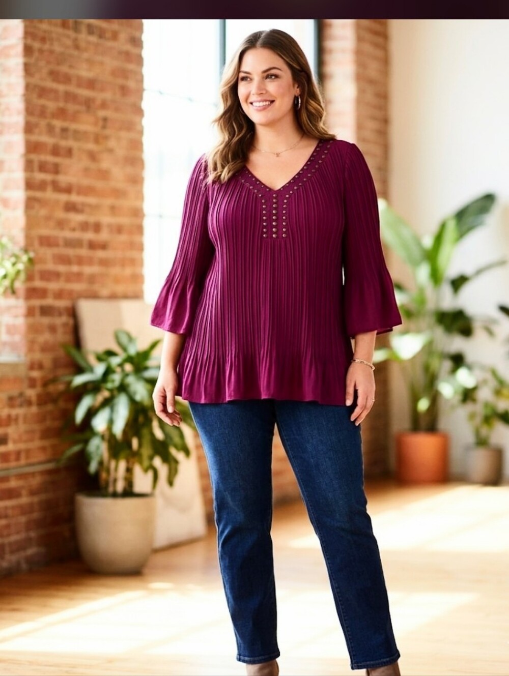 NWOT Women Within Studded Pleated Blouse Tunic Top 14/16 1X Whimsigoth #swtr3